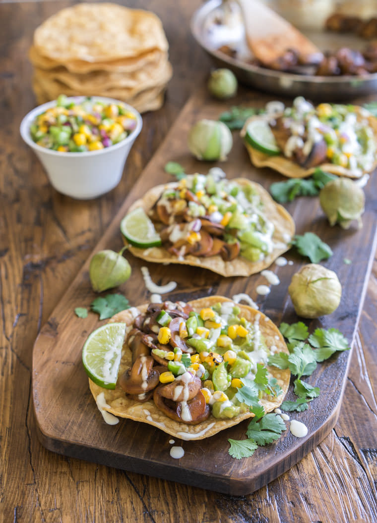 Tostadas with Caramelized Mushrooms and Fresh Tomatillo Salsa | One ...