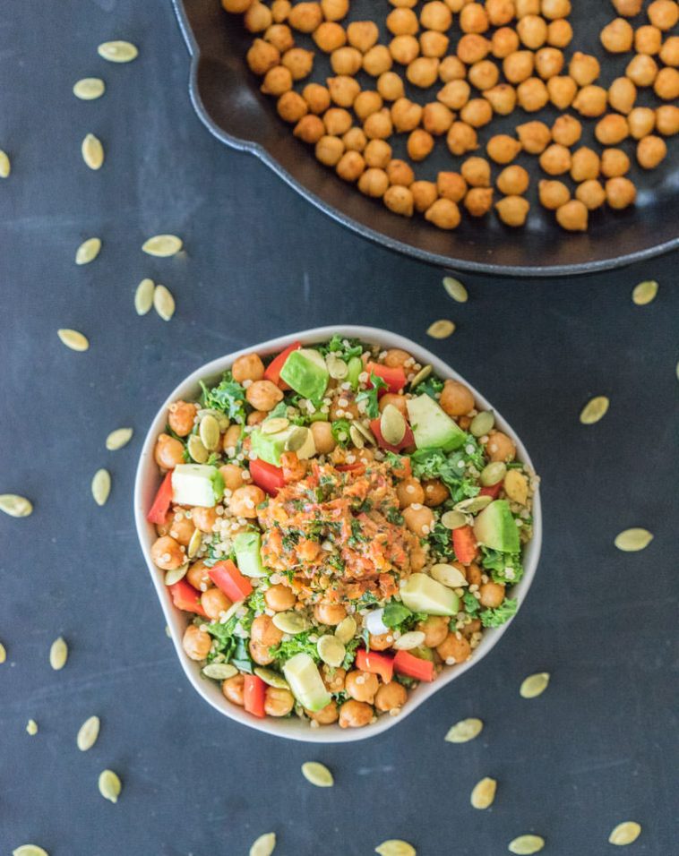 Buddha Bowl with Tasty Chickpeas and Red Pepper Chimichurri | One ...